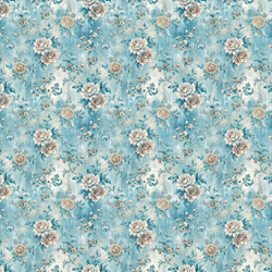 distressed pale flowers on blue wallpaper 1:12